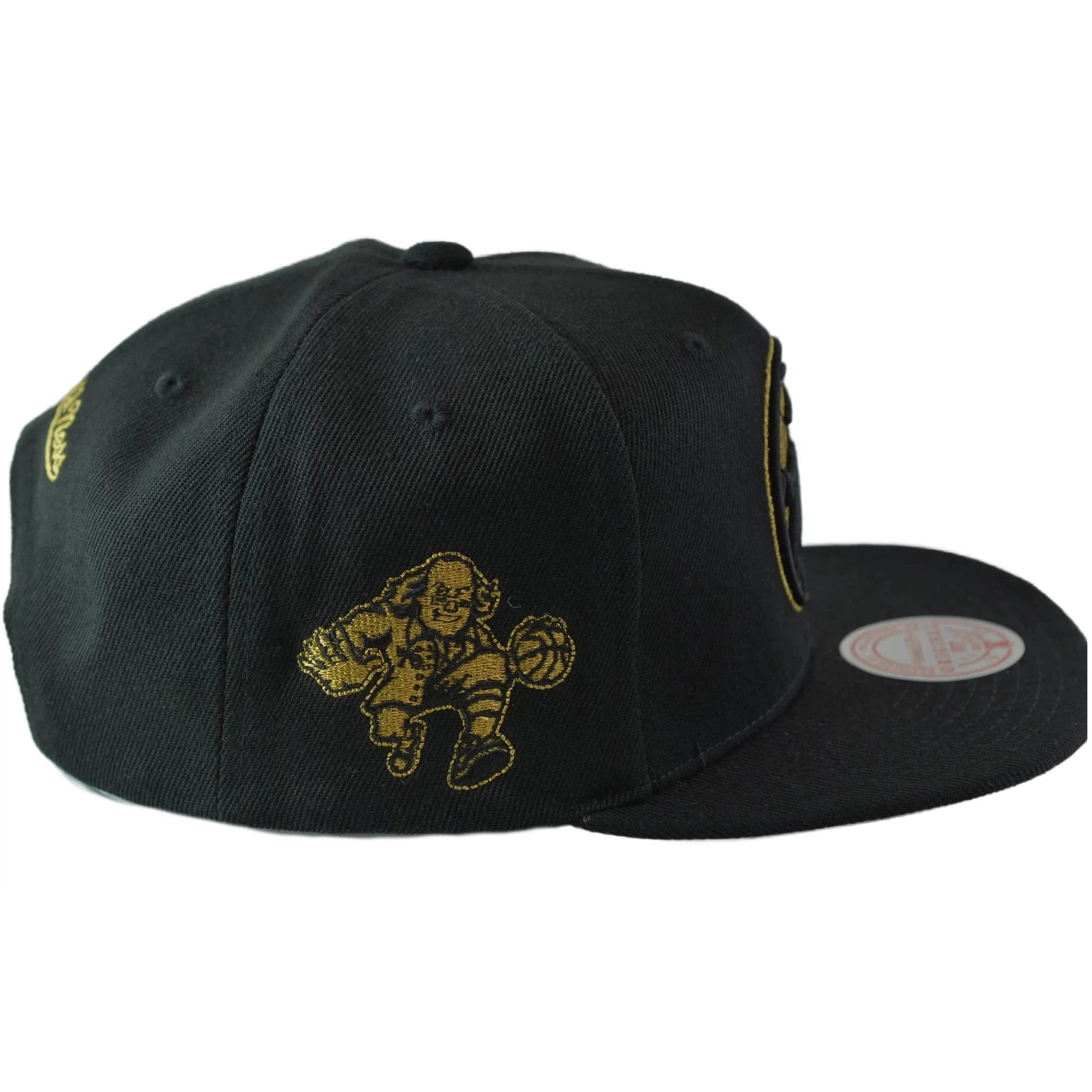 Philadelphia 76ers Metallic Gold NBA Team Logo Men's Black Snapback Hat by Mitchell & Ness