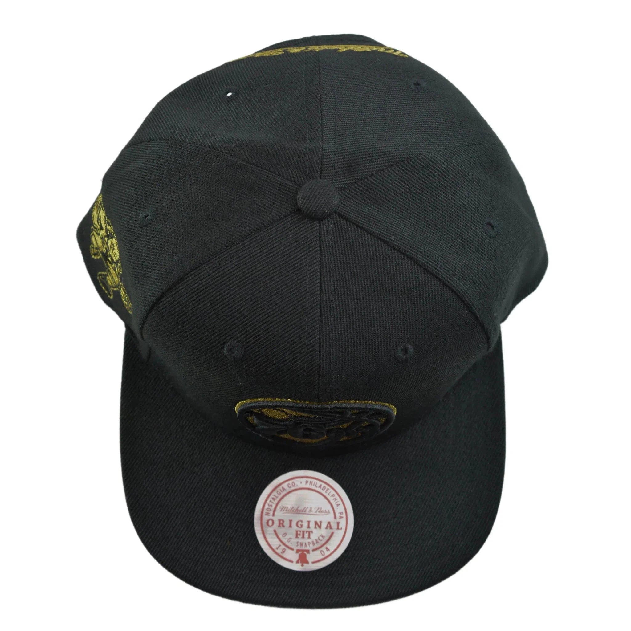 Philadelphia 76ers Metallic Gold NBA Team Logo Men's Black Snapback Hat by Mitchell & Ness