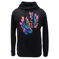 Pink Dolphin Designer Brand Scuba Flame Men's Black Hooded Sweatshirt Graphic Hoodie