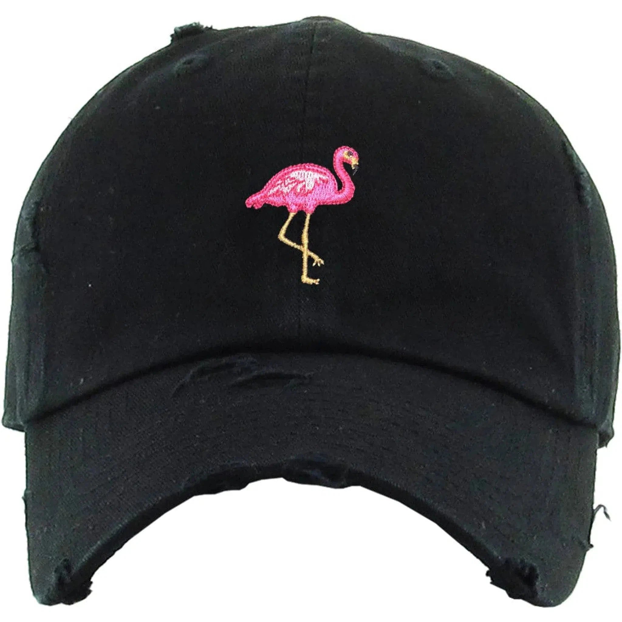 Pink Flamingo Vintage Adjustable Black Distressed Hat