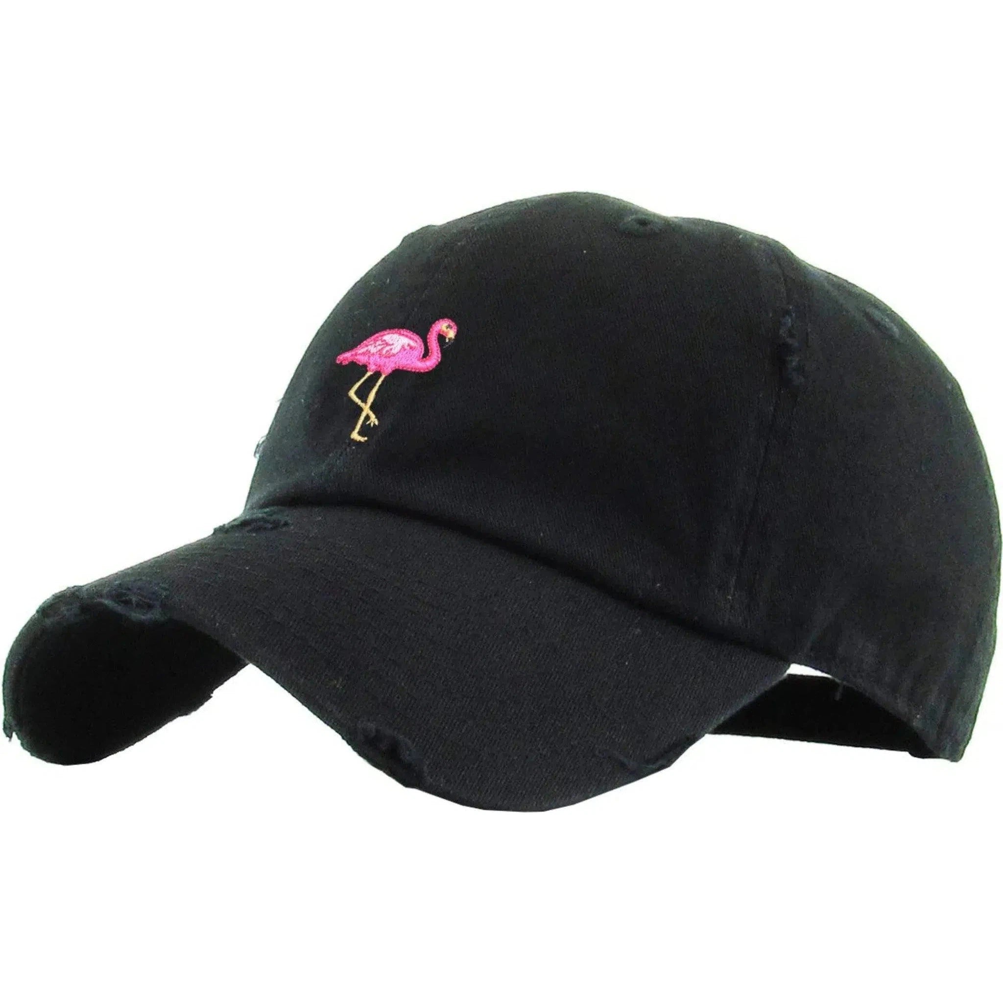 Pink Flamingo Vintage Adjustable Black Distressed Hat