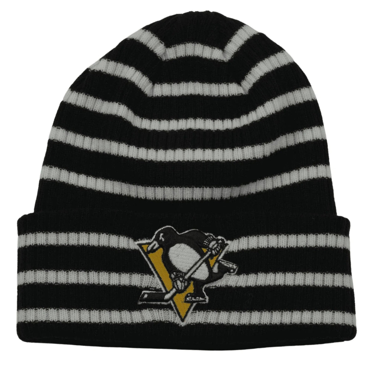 Pittsburgh Penguins Adidas NHL Black & White Striped Knit Hockey Beanie Winter Hat