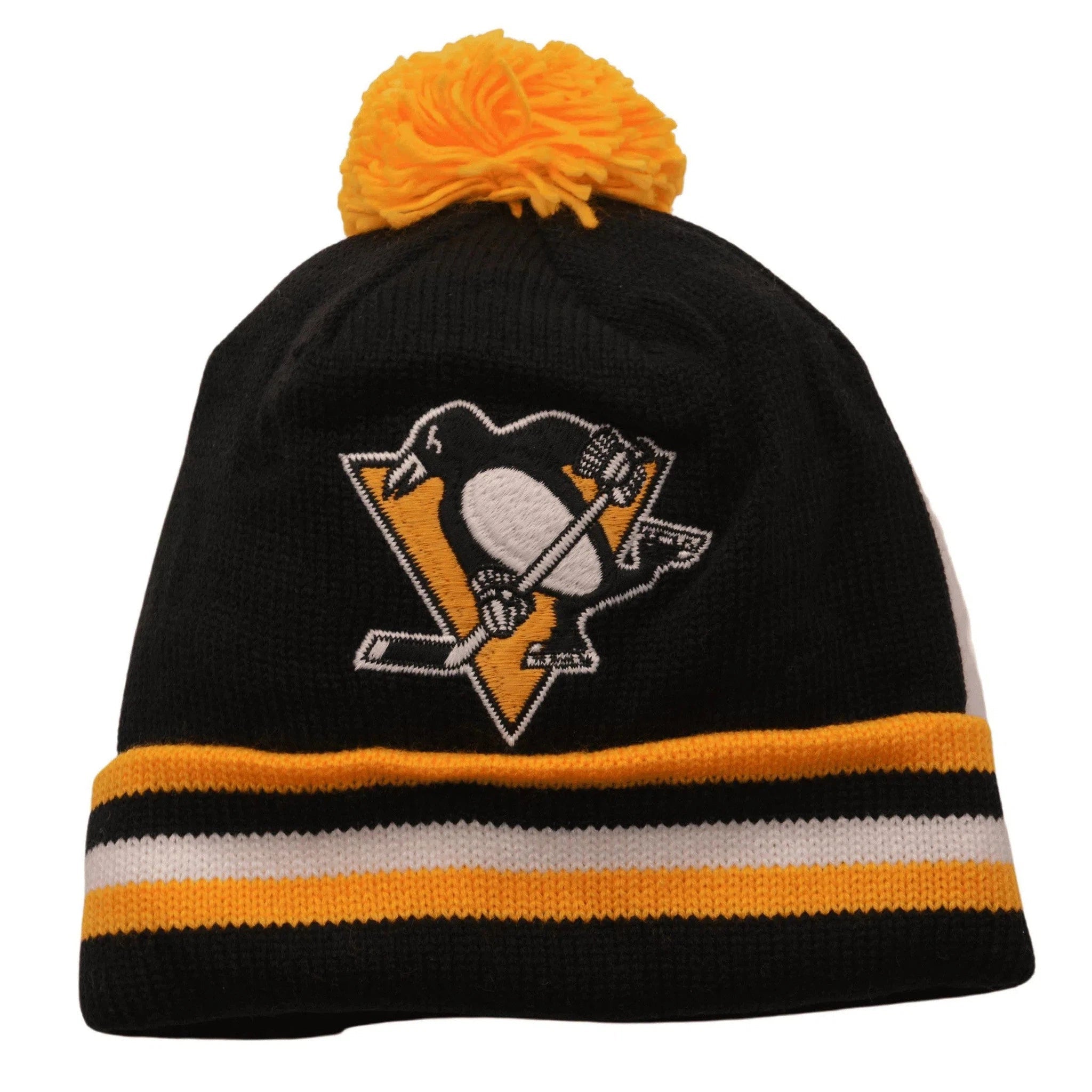 Pittsburgh Penguins NHL Team Striped Knit Beanie Pom Pom Winter Hat