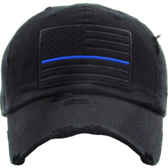 Thin Blue Line Law Enforcement Police Distressed Adjustable Dad Hat by KB Ethos