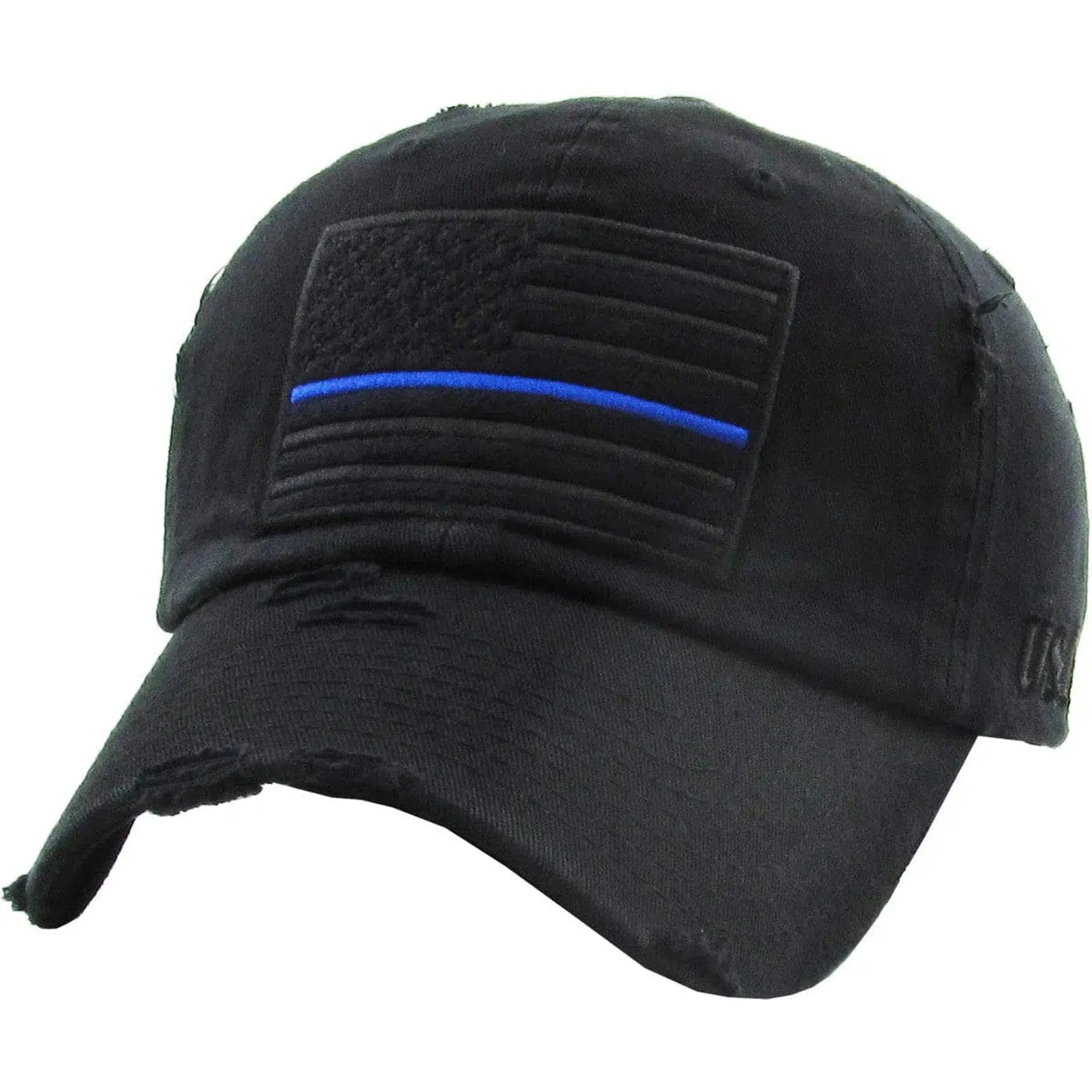 Thin Blue Line Law Enforcement Police Distressed Adjustable Dad Hat by KB Ethos