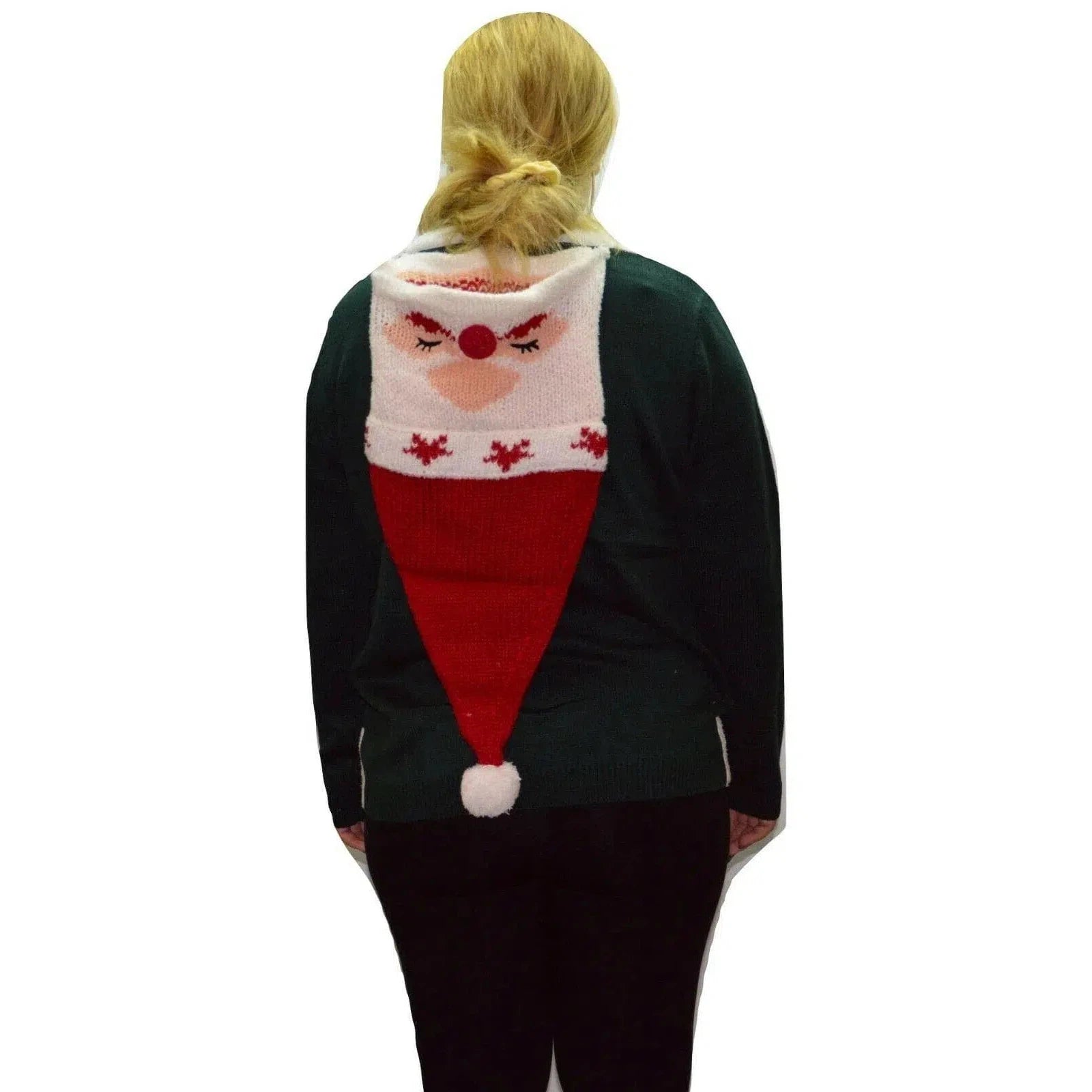 Poof New York Christmas Santa Ugly Holiday Sweater with attached Santa Hat