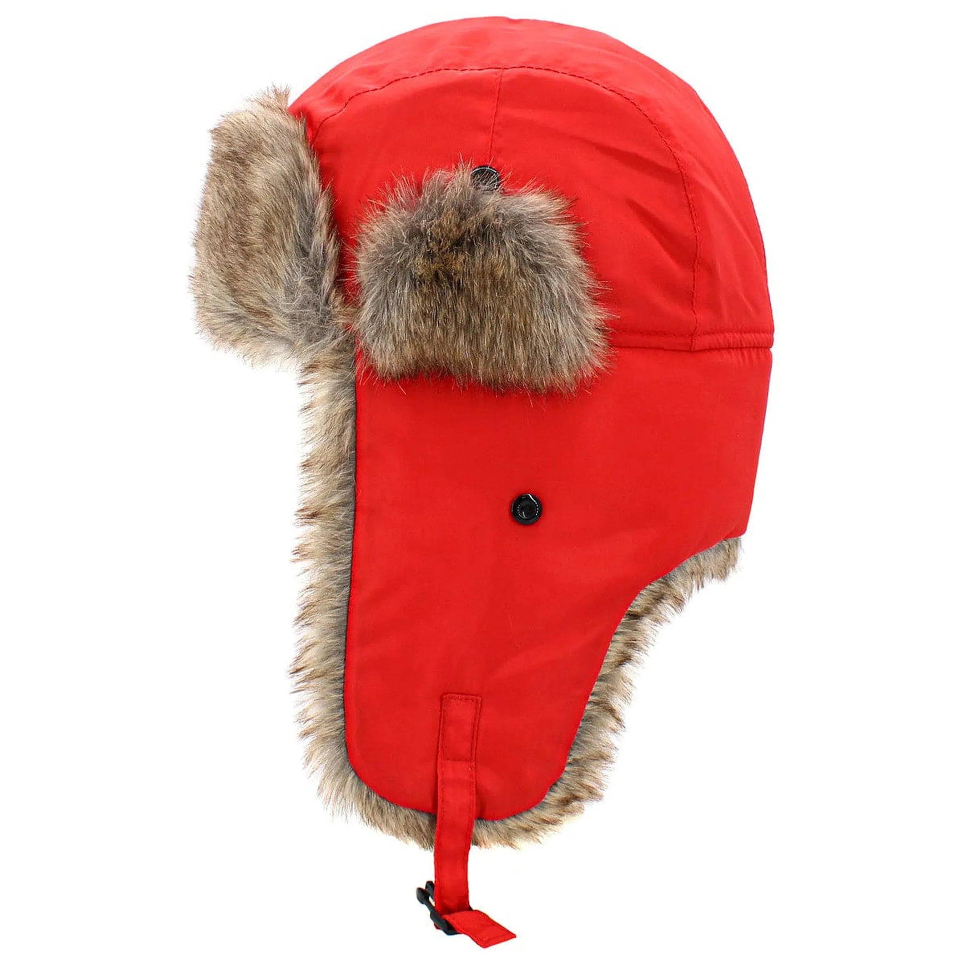 "Red Fur Lined Trapper Winter Hat by KB Ethos - Stay Warm in Style"