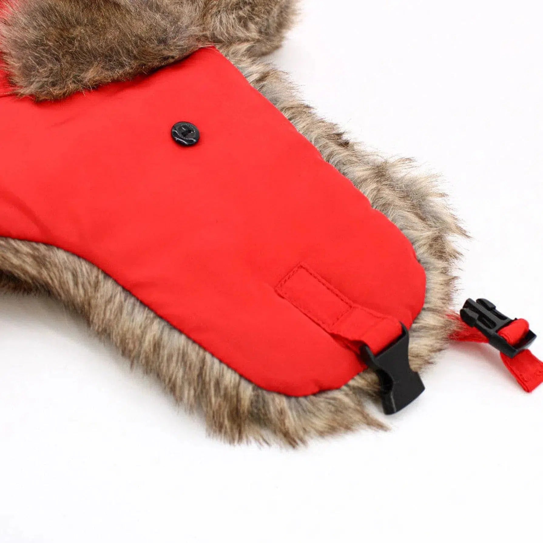 "Red Fur Lined Trapper Winter Hat by KB Ethos - Stay Warm in Style"