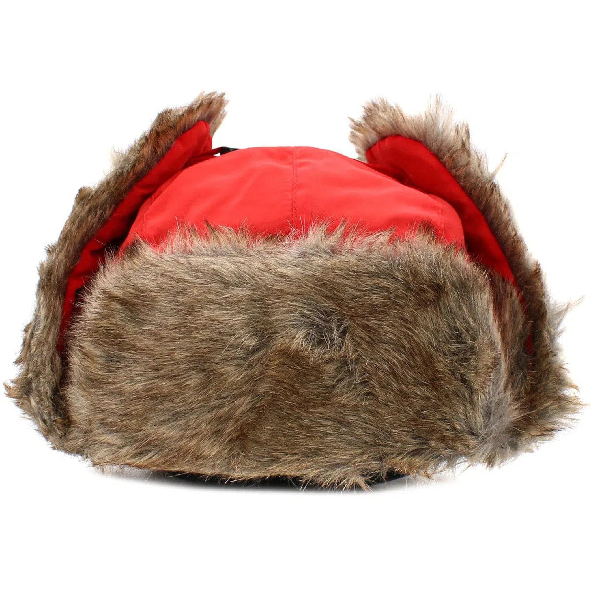 "Red Fur Lined Trapper Winter Hat by KB Ethos - Stay Warm in Style"