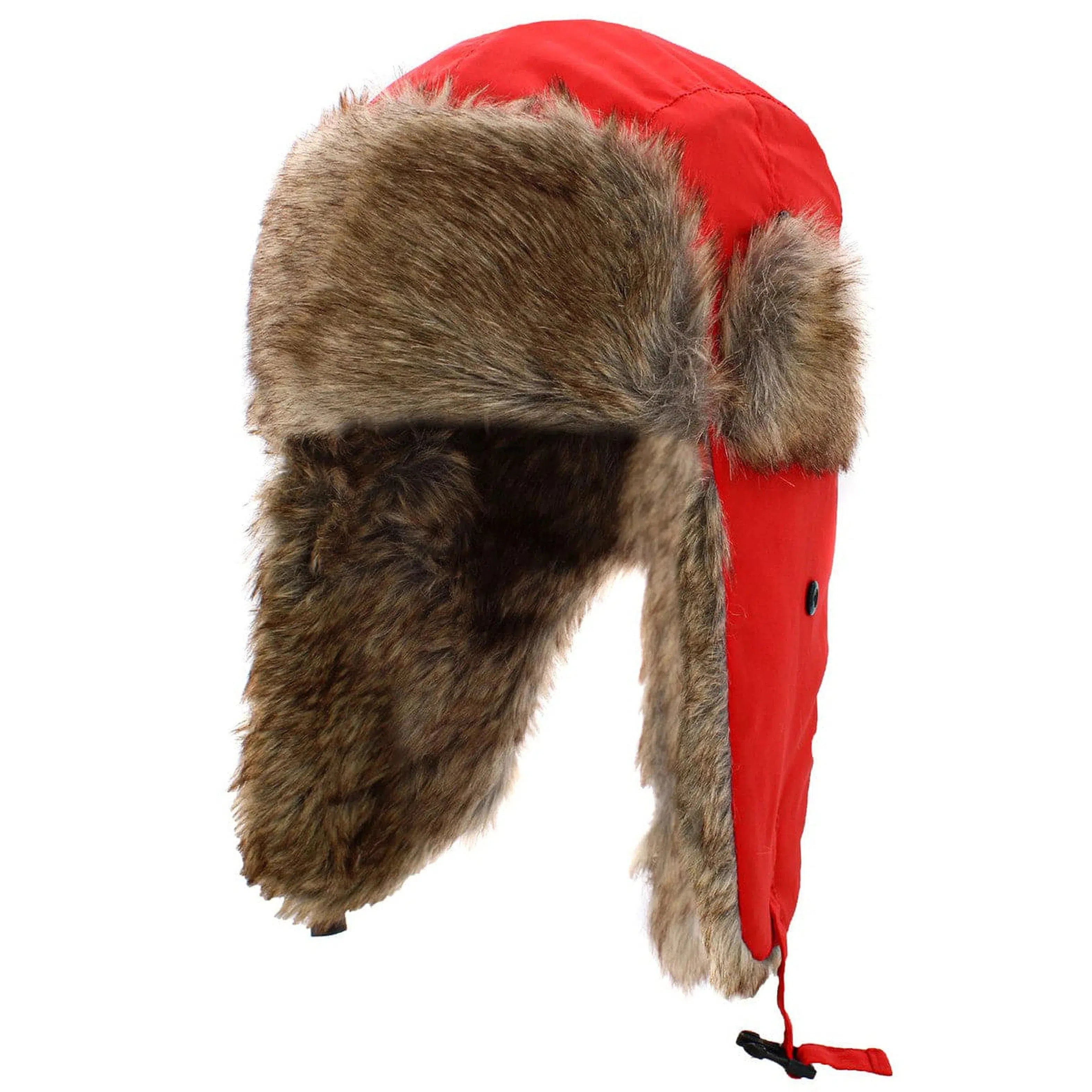 "Red Fur Lined Trapper Winter Hat by KB Ethos - Stay Warm in Style"