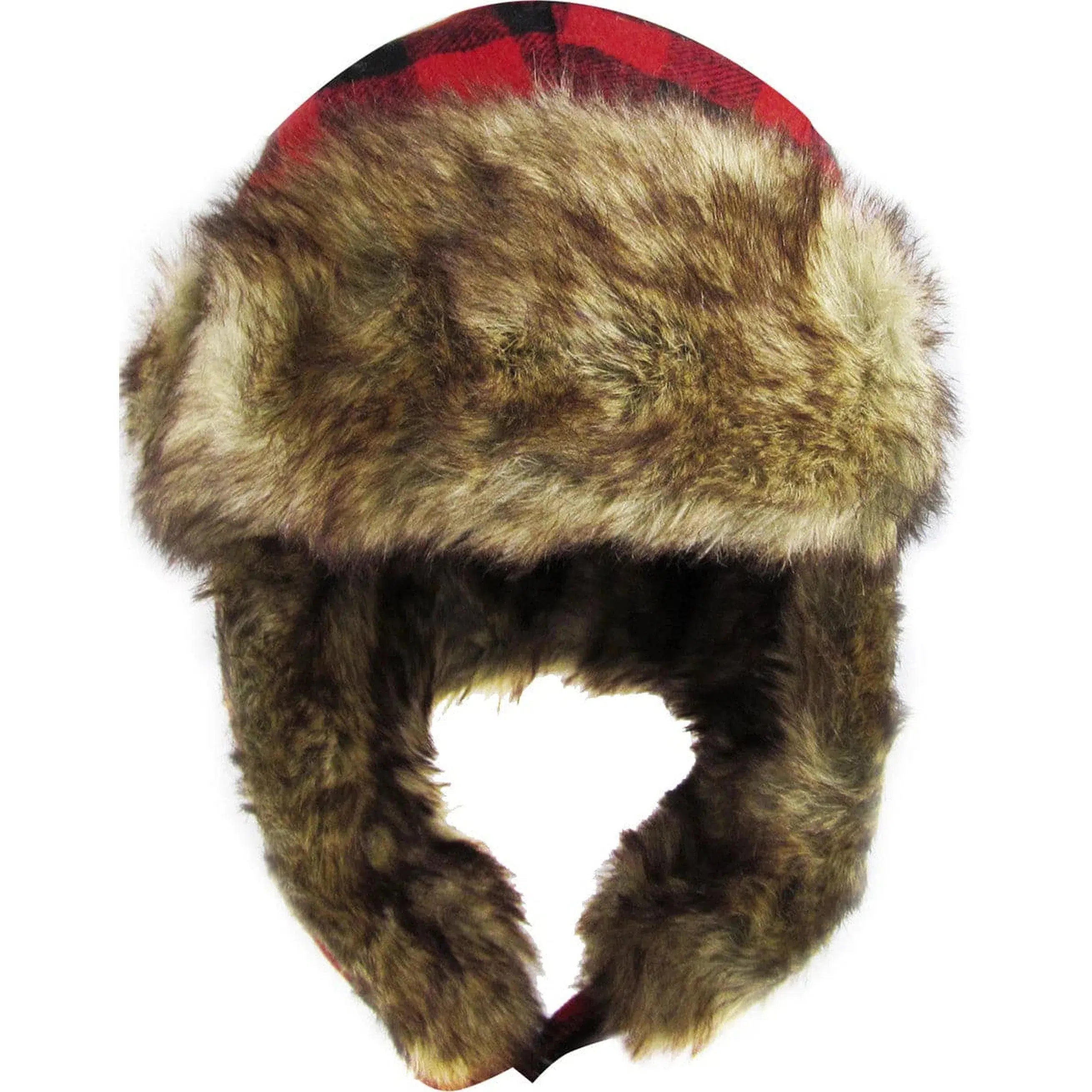 "Red Plaid Fur Lined Trapper Winter Hat - Cozy Elegance for Cold Days"