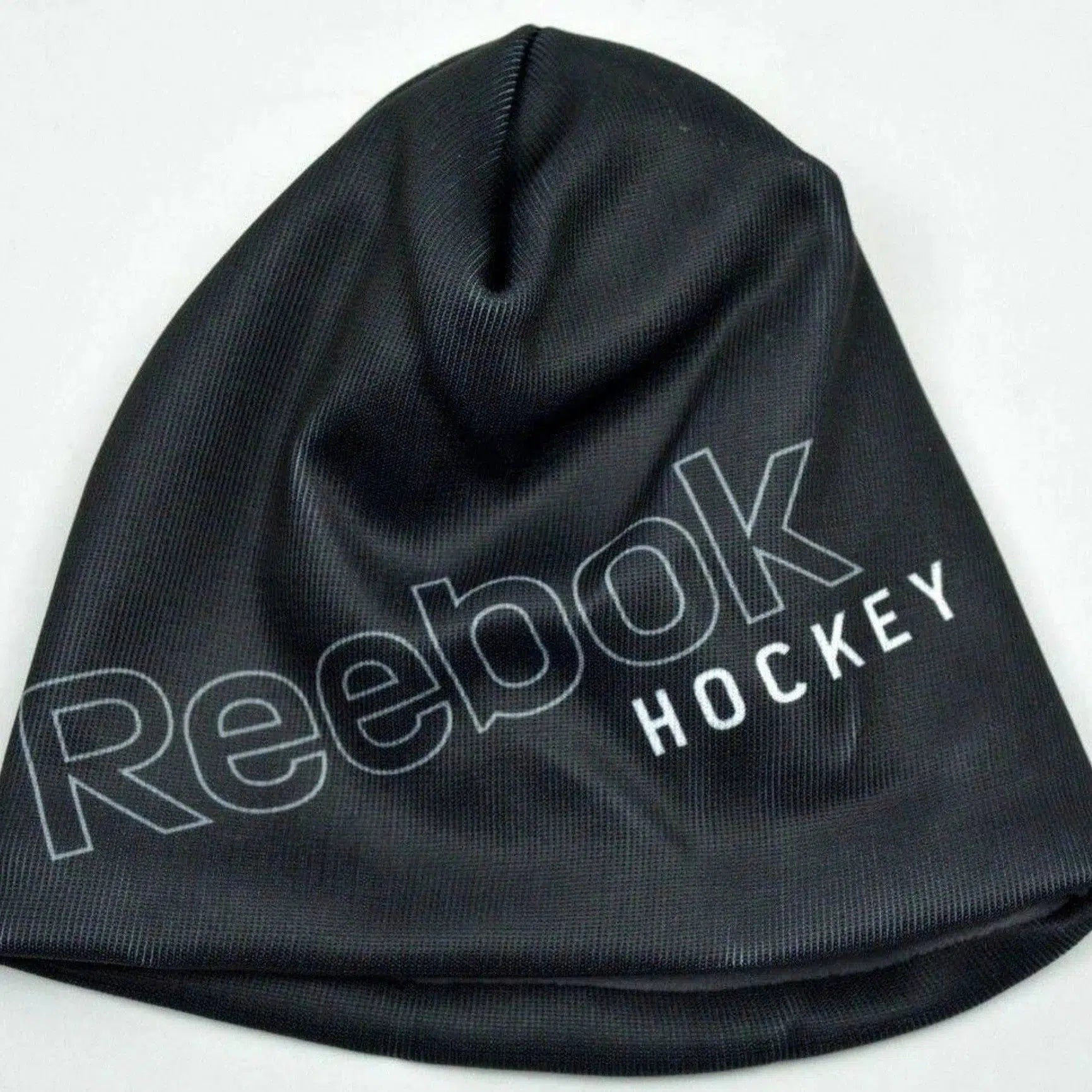 Reebok 8998 Hockey Logo Black Knit Fleece Lined Beanie Winter Hat