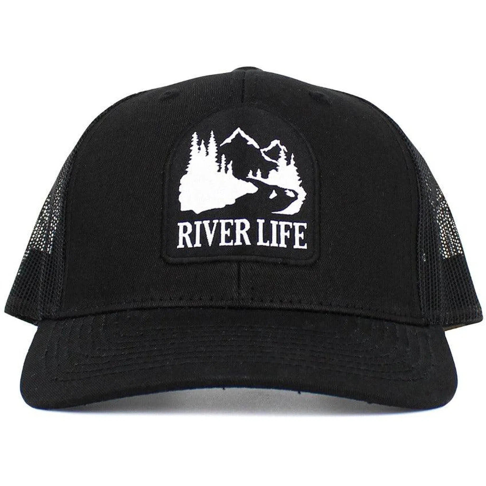 "River Life Black Mesh Back Trucker Hat by KB Ethos - Perfect for River Enthusiasts!"