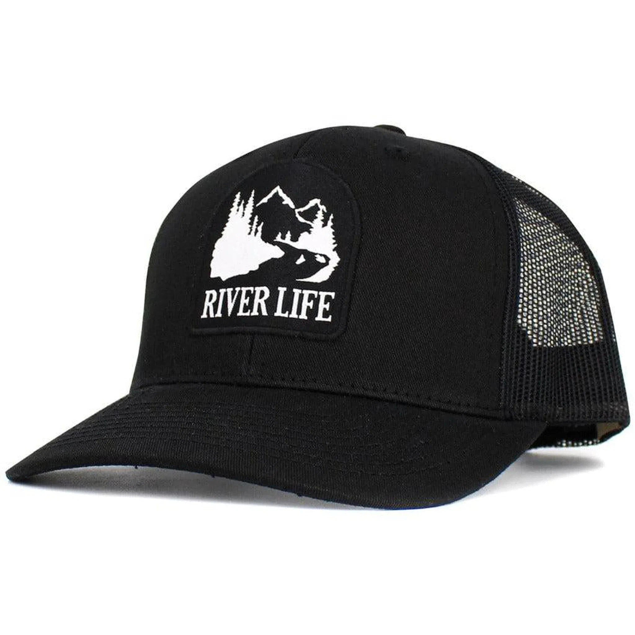 "River Life Black Mesh Back Trucker Hat by KB Ethos - Perfect for River Enthusiasts!"