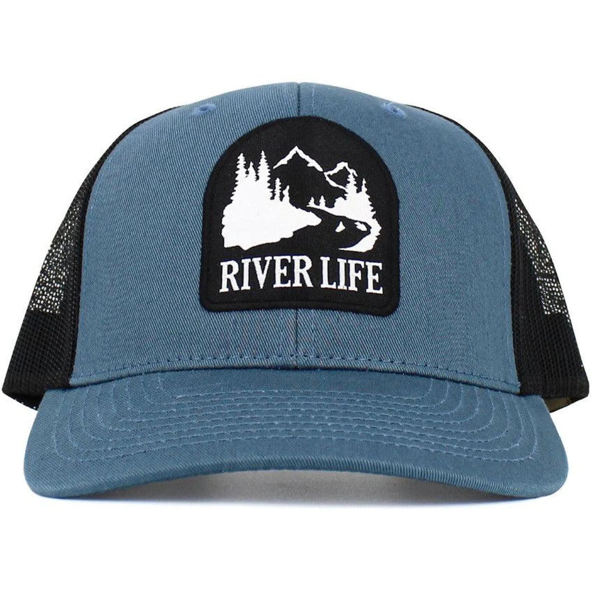 "River Life Blue & Black Mesh Back Trucker Hat by KB Ethos - Perfect for River Enthusiasts!"