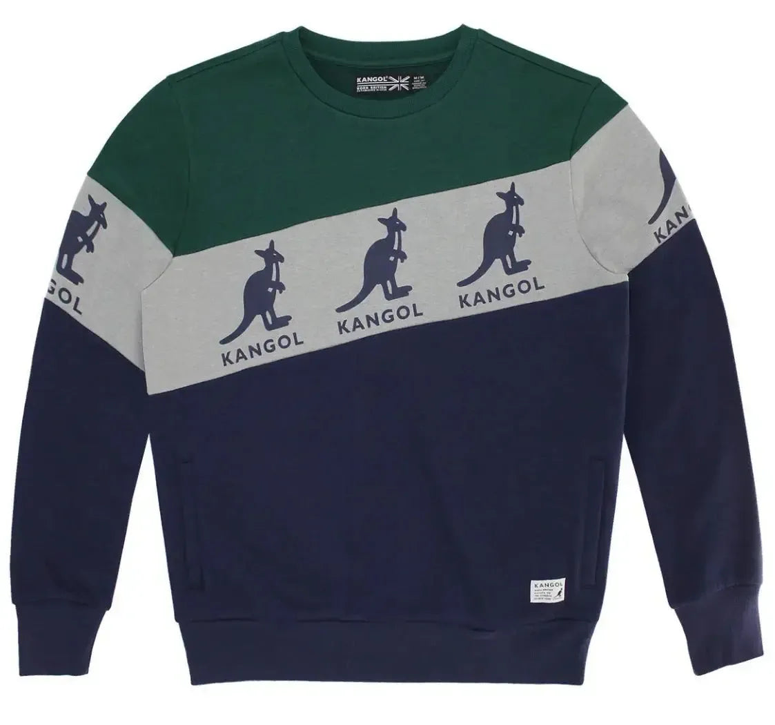 Kangol Men's Color Block Crewneck Pullover Sweatshirt - Green/Gray/Navy