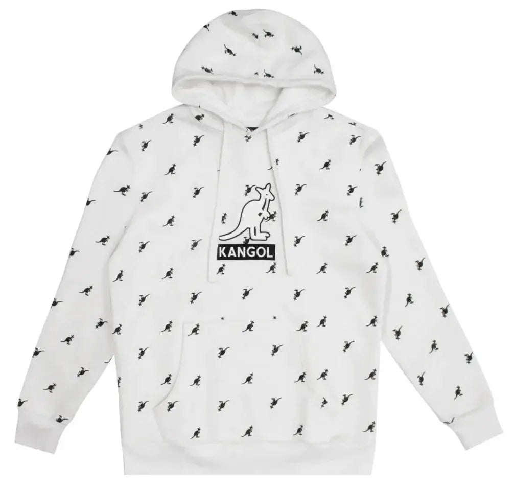 Kangol Men’s Allover Logo Off White Pullover Hoodie Sweatshirt