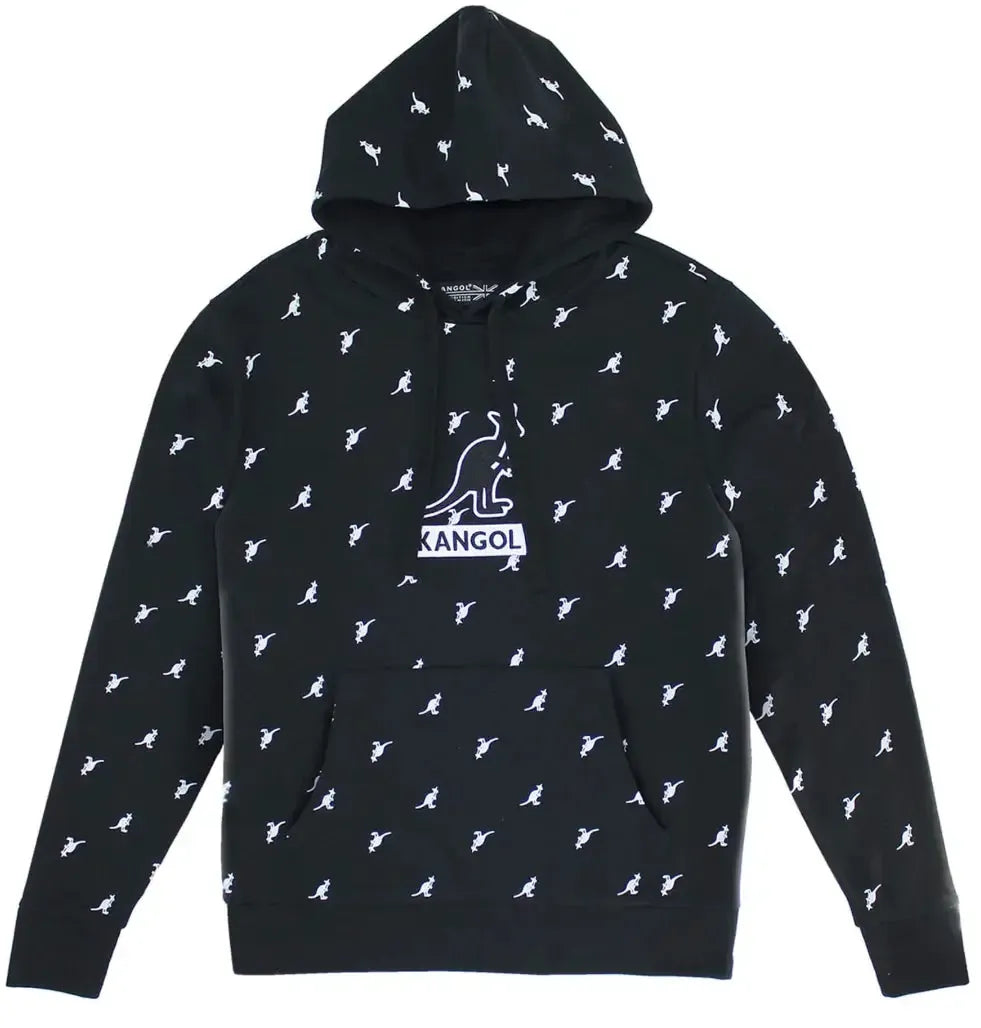 Kangol Men’s Allover Logo Black Pullover Hoodie Sweatshirt
