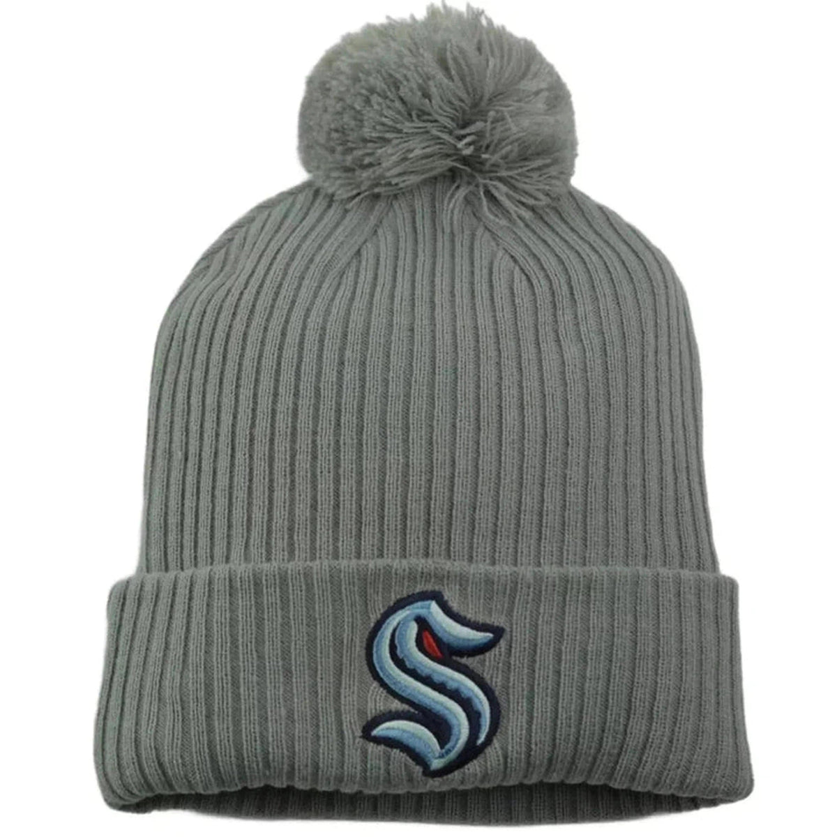 Seattle Kraken NHL Primary Logo Gray Cuffed Knit Men's Hat with Pom by Fanatics