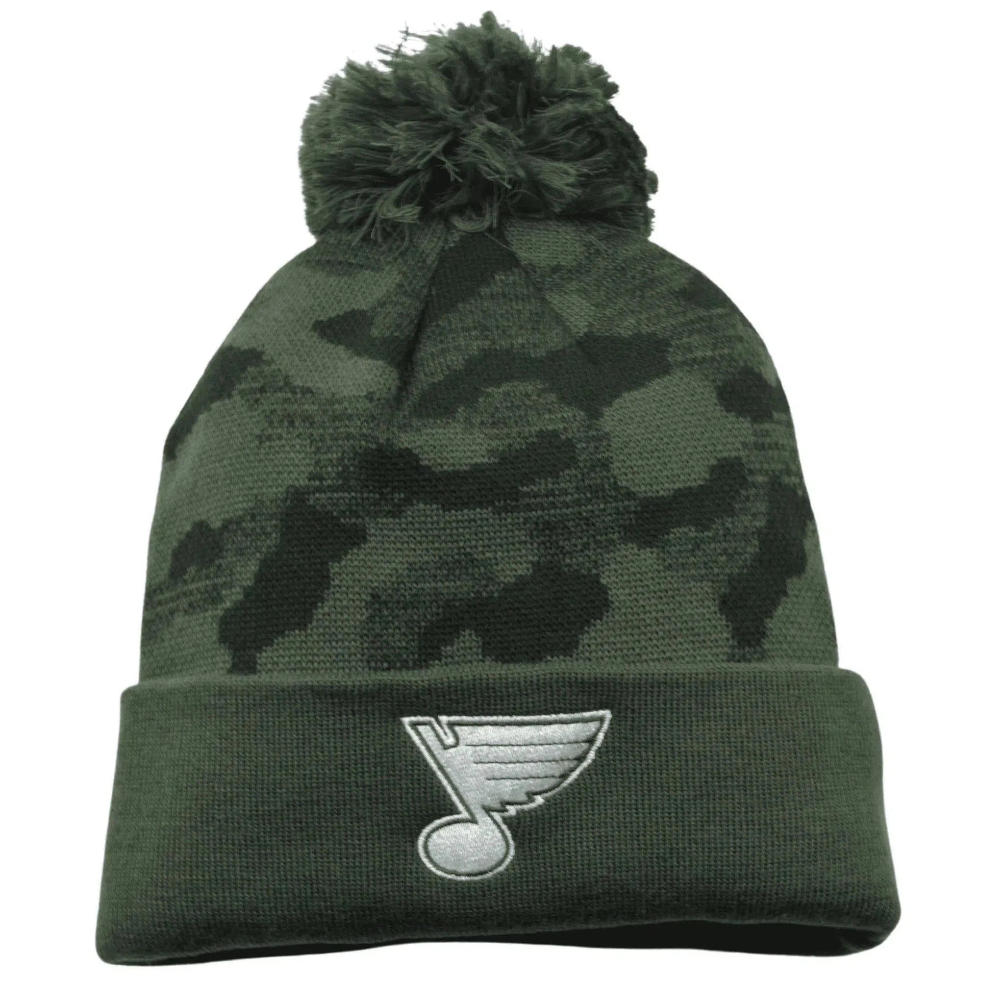 St. Louis Blues Adidas NHL Hockey Tonal Camo Knit Pom Pom Beanie Winter Hat