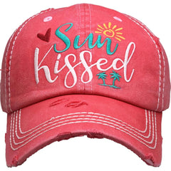 Sun Kissed Vintage Distressed Adjustable Hot Pink Women's Baseball Hat