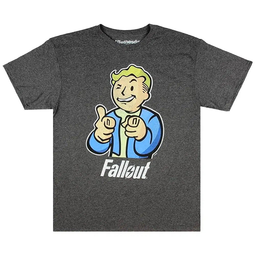 Fallout Video Game Vault Boy Short Sleeve Men's Heather Gray T-Shirt by Bethesda & Bioworld