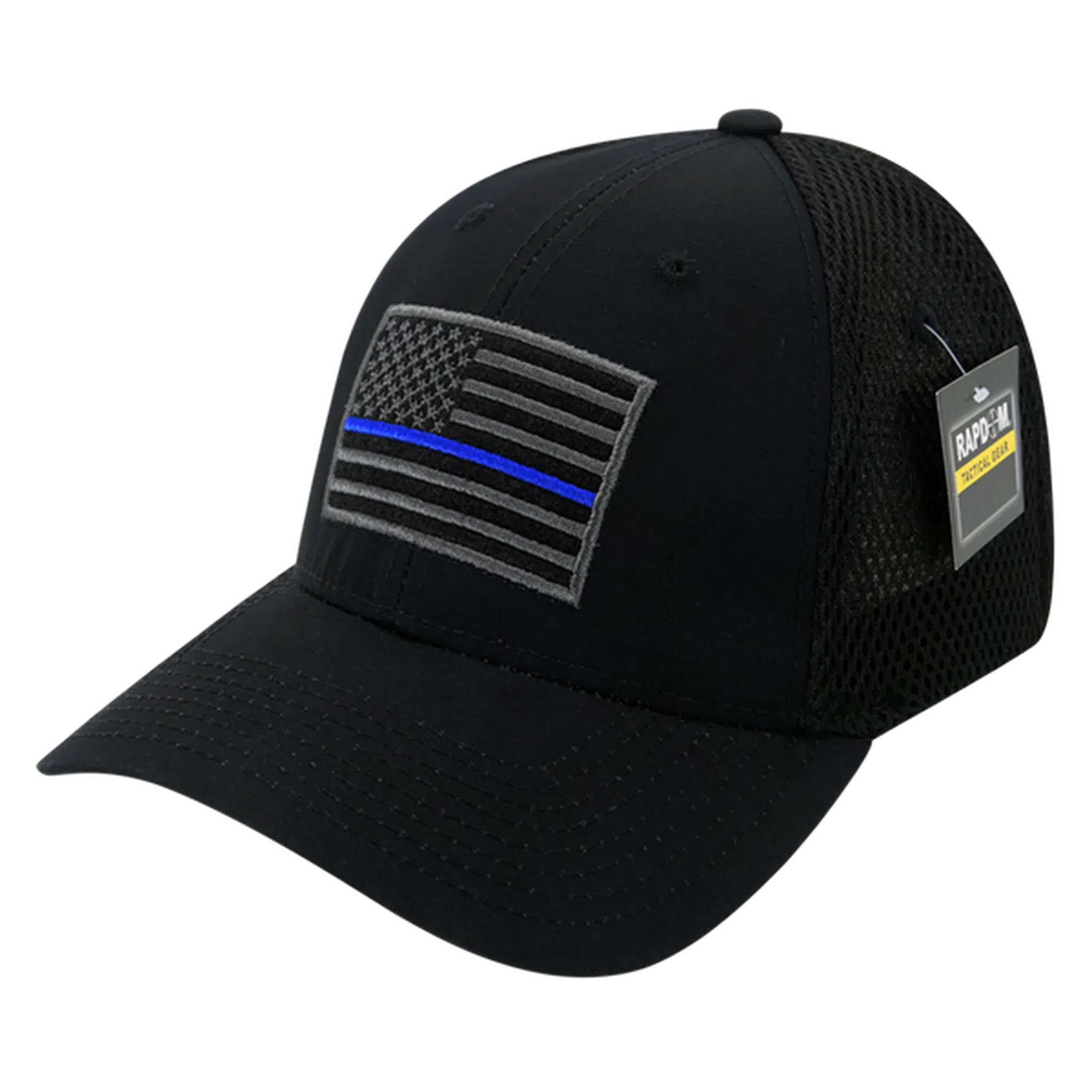 Thin Blue Line Flag FlexFit Airmesh Support Law Enforcement / Police Ripstop Tactical Hat by Rapid Dominance