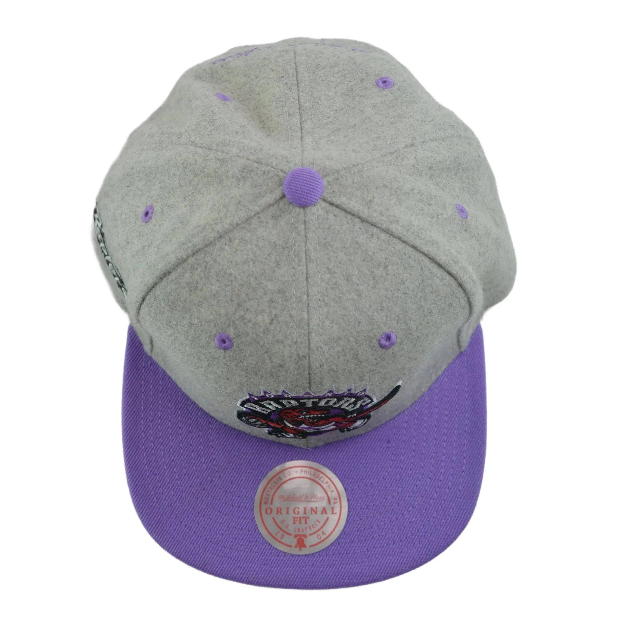 Toronto Raptors NBA HWC Melton Wool 2 Tone Gray & Purple Men's Snapback Hat by Mitchell & Ness