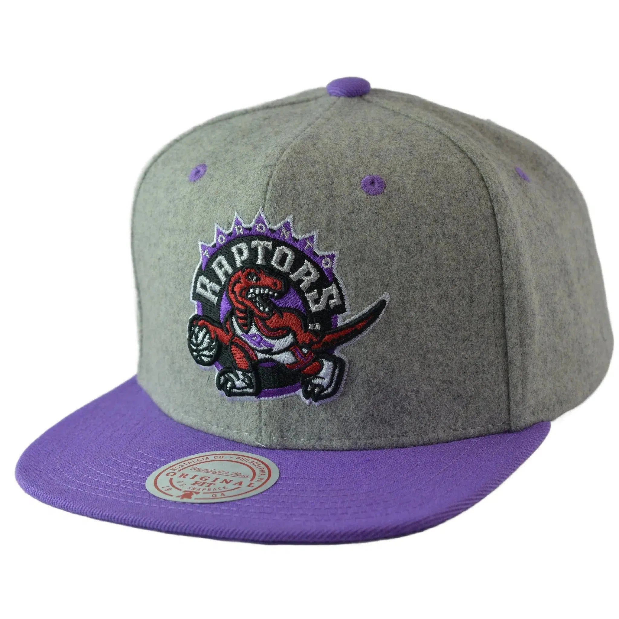 Toronto Raptors NBA HWC Melton Wool 2 Tone Gray & Purple Men's Snapback Hat by Mitchell & Ness