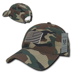 United States Tonal USA Flag Relaxed Fit Woodland Camo Tactical Hat, Military Cap by Rapid Dominance