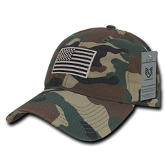 United States Tonal USA Flag Relaxed Fit Woodland Camo Tactical Hat, Military Cap by Rapid Dominance