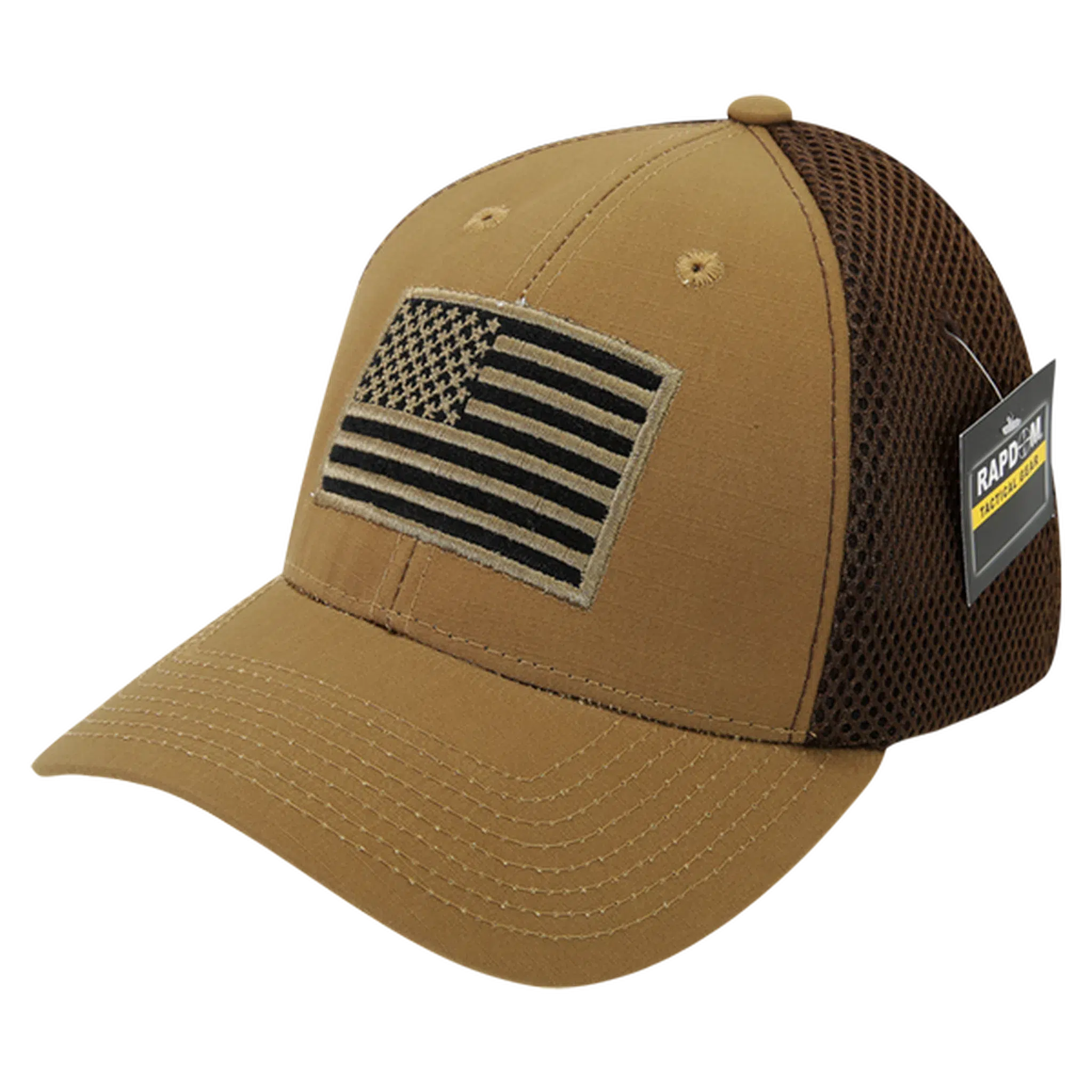 United States USA Tonal Flag Coyote Tactical AirMesh Ripstop Hat by Rapid Dominance