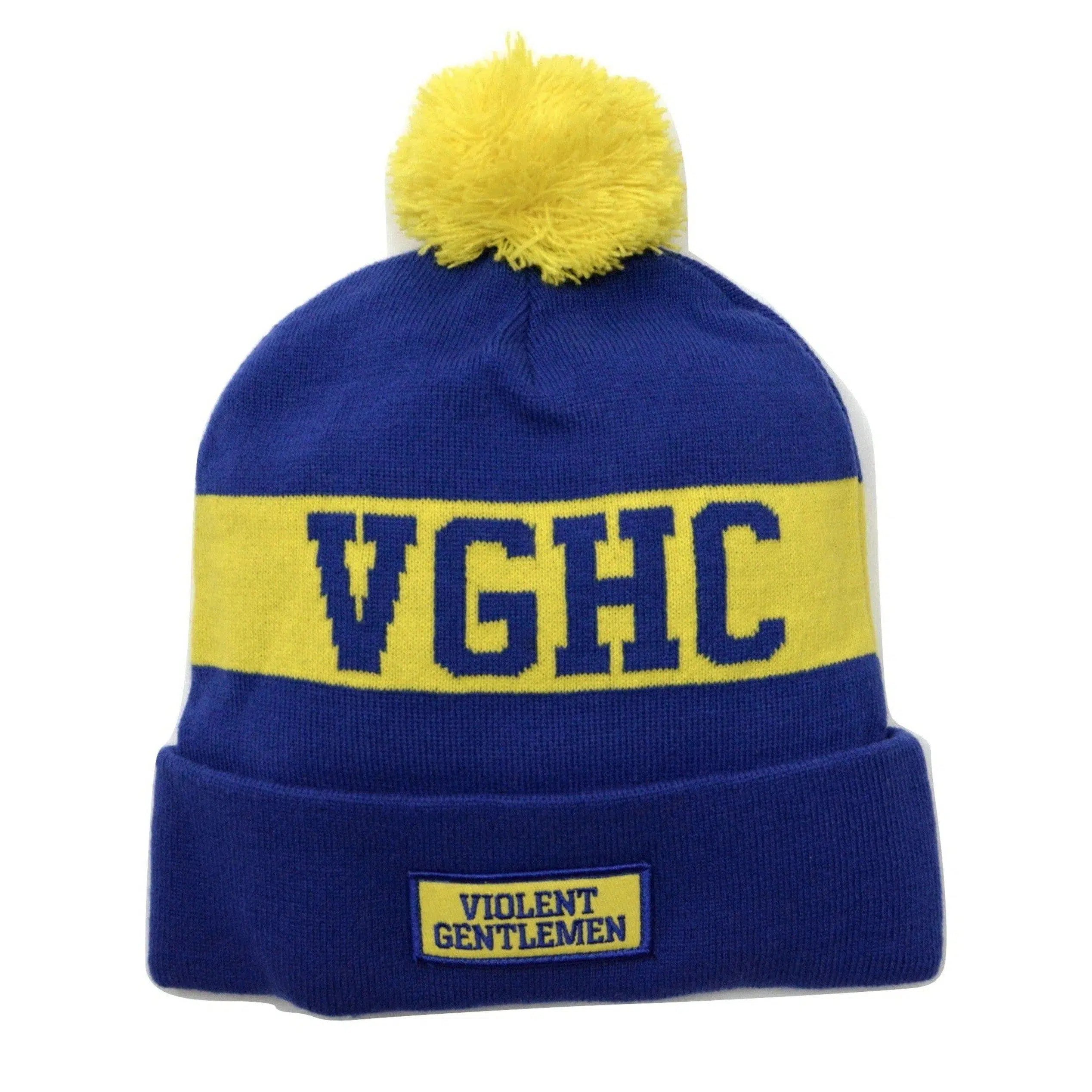 Violent Gentlemen Hockey Co. VGHC Blue & Yellow Knit Pom Pom Beanie Winter Hat