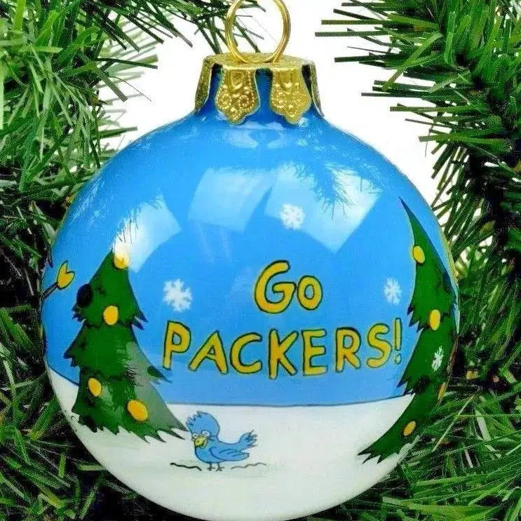 Green Bay Packers Hand painted NFL Football 4" Glass Christmas Holiday Ornament