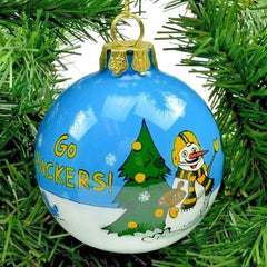 Green Bay Packers Hand painted NFL Football 4" Glass Christmas Holiday Ornament