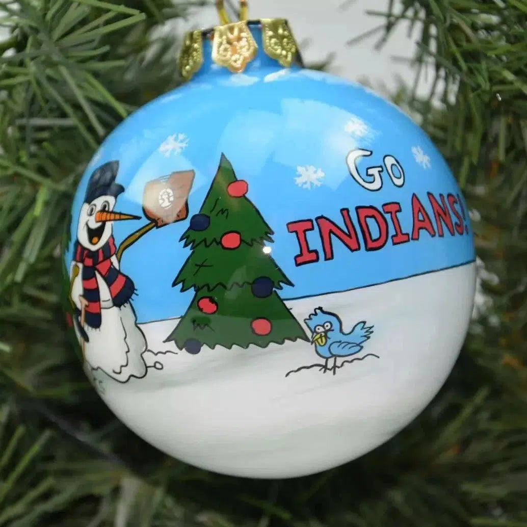 Cleveland Guardians Throwback Hand painted MLB Baseball 4" Glass Christmas Holiday Ornament