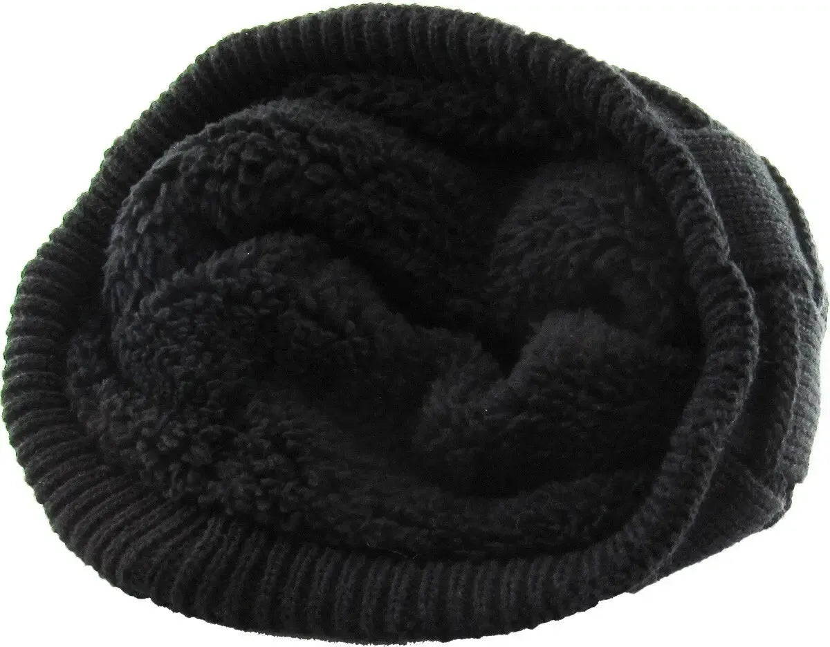 KB ETHOS Thick Box Knit Slouch Sherpa Fleece Lined Knit Winter Hat Beanie Toque