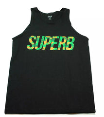 Superb Clothing Camouflage Script Logo Tank Top Men's Black A-Shirt